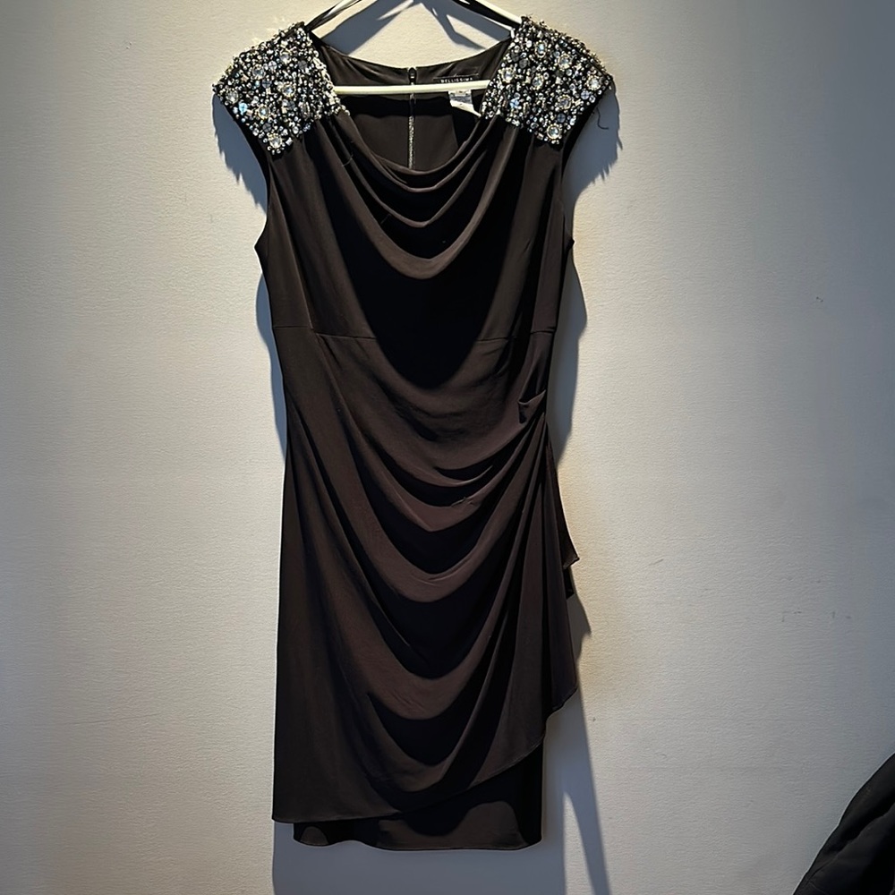 Elegant Black Dress with Embellished Shoulders